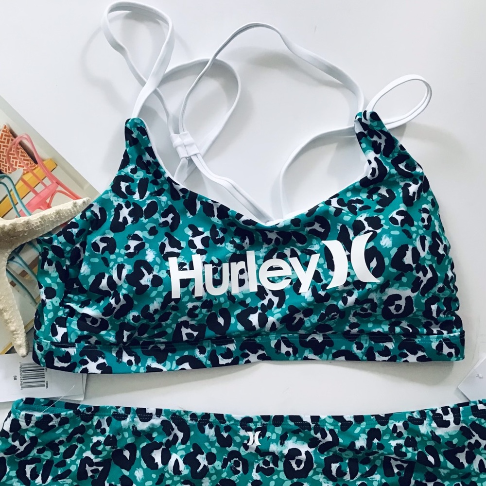 HP🎉 Hurley green, black and white animal print two piece bathing suit NWT - Picture 13 of 16